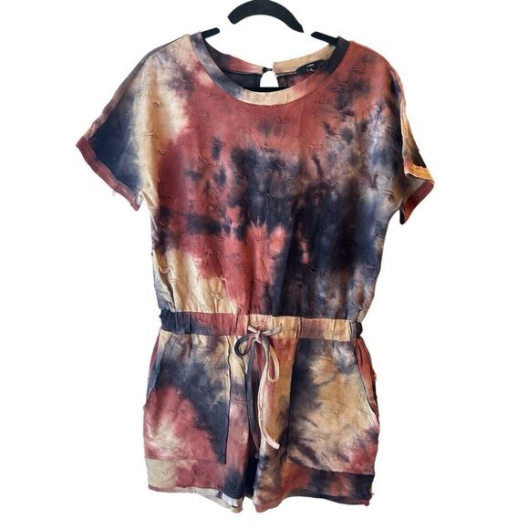 Anthropologie Fate Tie-dye Distressed Terrycloth Romper sz S boho-chic earth-ton - Picture 1 of 11